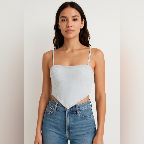 Zara Denim Bandana Spaghetti Strap Top Y2K size Large NWT - Picture 1 of 9